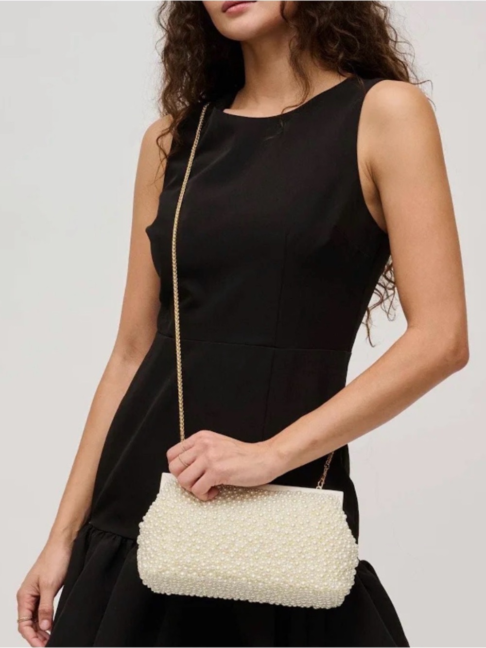 Pearl-Encrusted Ivory Clutch Bag - Elegant Evening Purse